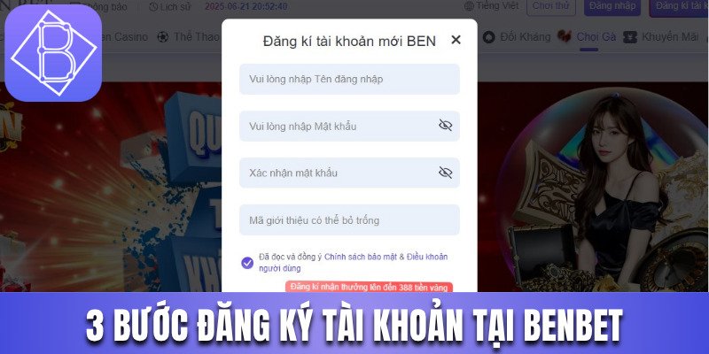 3 bước đăng ký Benbet dễ hiểu và nhanh chóng