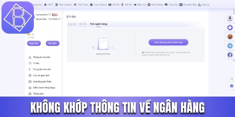 Không khớp thông tin về ngân hàng