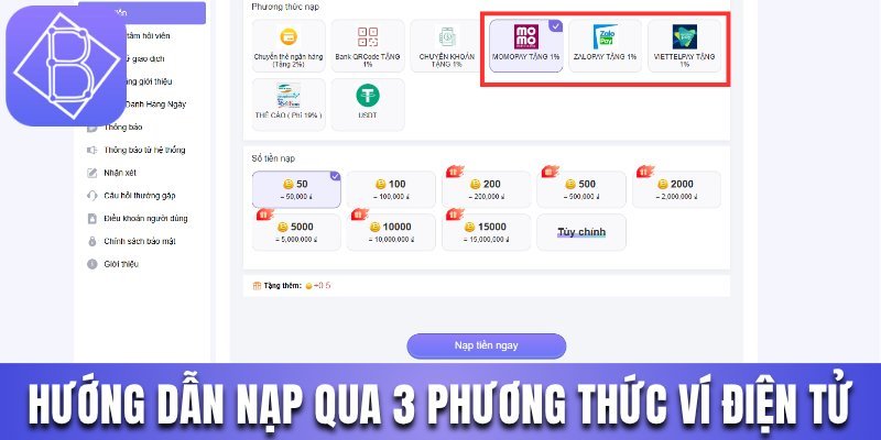 Nạp tiền Benbet bằng ví điện tử đang được hỗ trợ