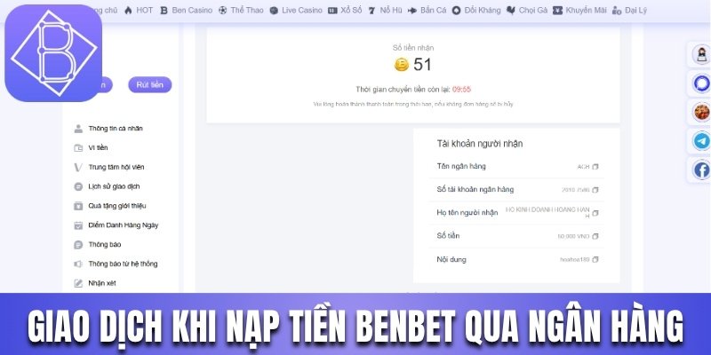 Nội dung giao dịch khi nạp tiền Benbet qua ngân hàng